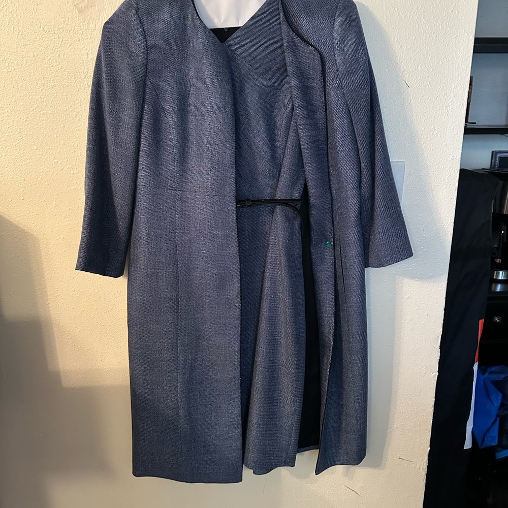 Elegant Blue and Black tweed Women's Coat with Matching Sleeveless Dress